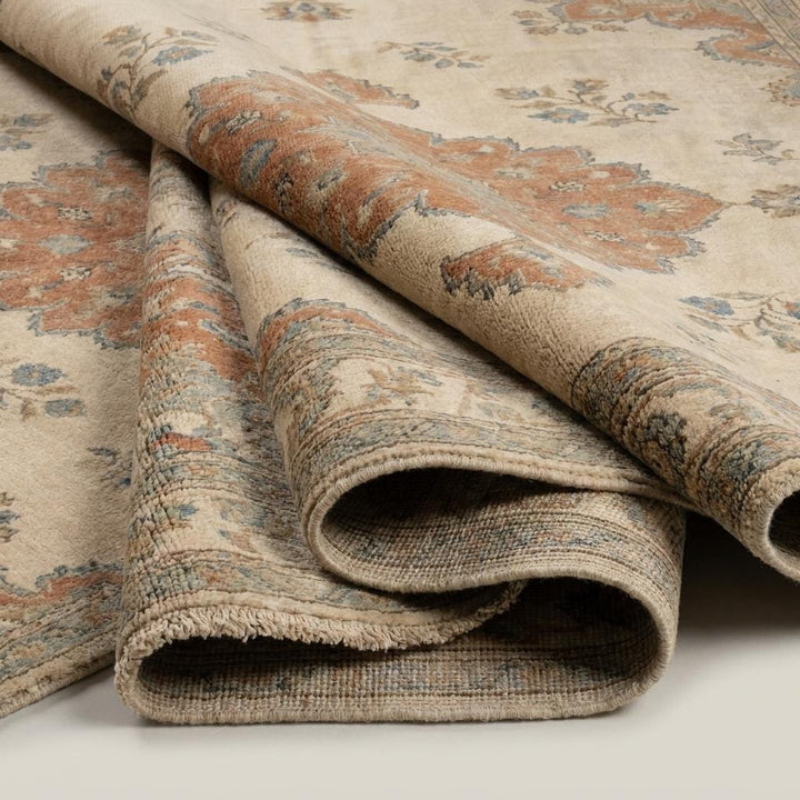 Translation missing: en.Hand Knotted Oushak Rug Vintage Style – Neutral Floral Medallion Wool Rug for Living Room __etsy:7982646910