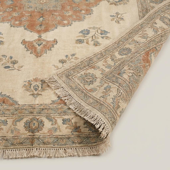 Translation missing: en.Hand Knotted Oushak Rug Vintage Style – Neutral Floral Medallion Wool Rug for Living Room __etsy:8030592553