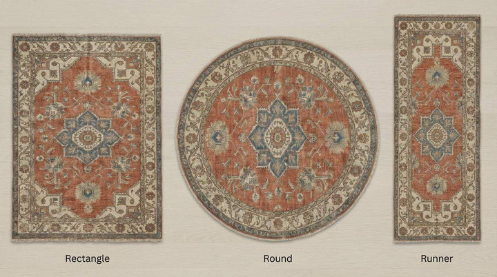 Translation missing: es.Hand Knotted Oushak Rug - Vintage Style Wool Area Rug in Muted Terracotta &amp; Blue - Large Artisan Living Room or Bedroom Carpet