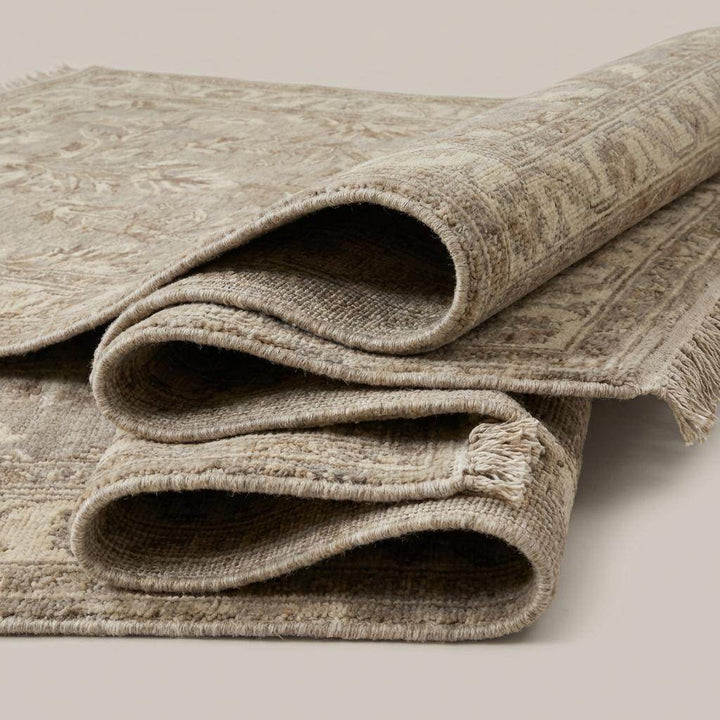 Translation missing: en.Hand Knotted Oushak Style Rug Neutral Beige Floral Vintage Wool Area Rug Living Room Handmade Persian Inspired Carpet 9x12 , 8x10