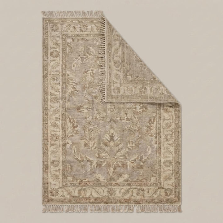 Translation missing: en.Hand Knotted Oushak Style Rug Neutral Beige Floral Vintage Wool Area Rug Living Room Handmade Persian Inspired Carpet 9x12 , 8x10