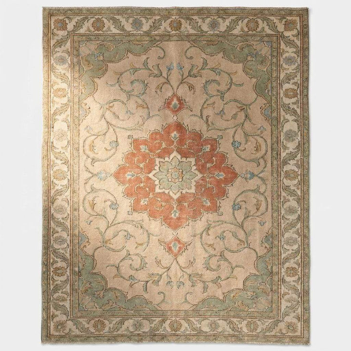 Translation missing: en.Hand Knotted Oushak Style Wool Rug, Floral Medallion Area Carpet