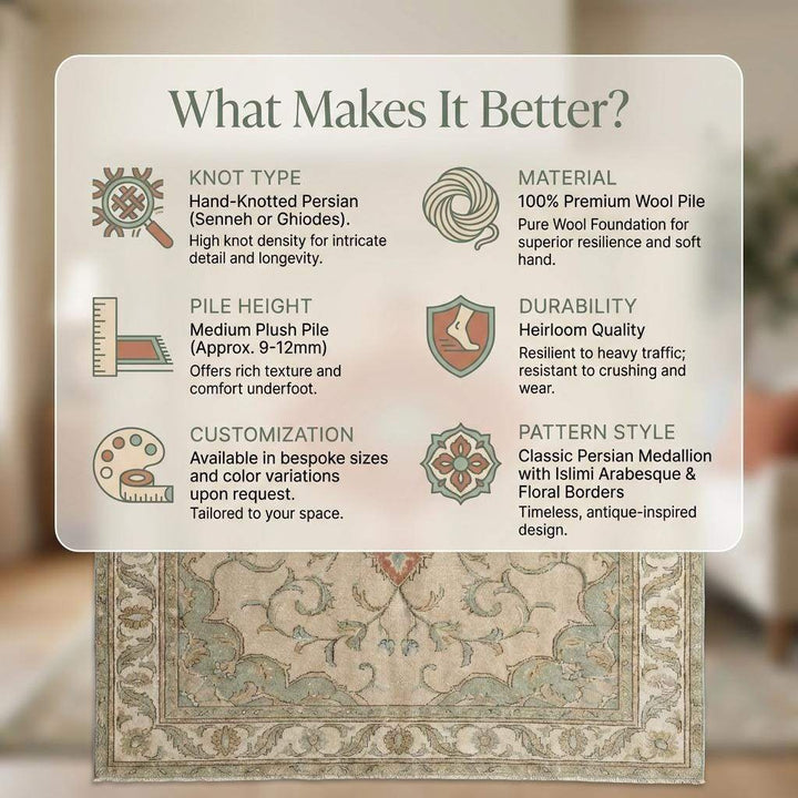 Translation missing: en.Hand Knotted Oushak Style Wool Rug, Floral Medallion Area Carpet