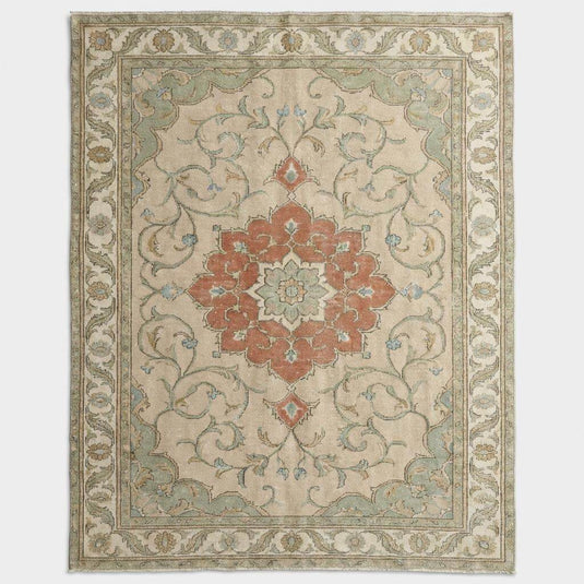 Translation missing: en.Traditional Persian inspired area rug with central medallion and floral vine border