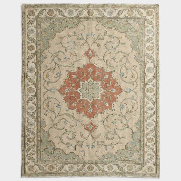 Translation missing: en.Traditional Persian inspired area rug with central medallion and floral vine border