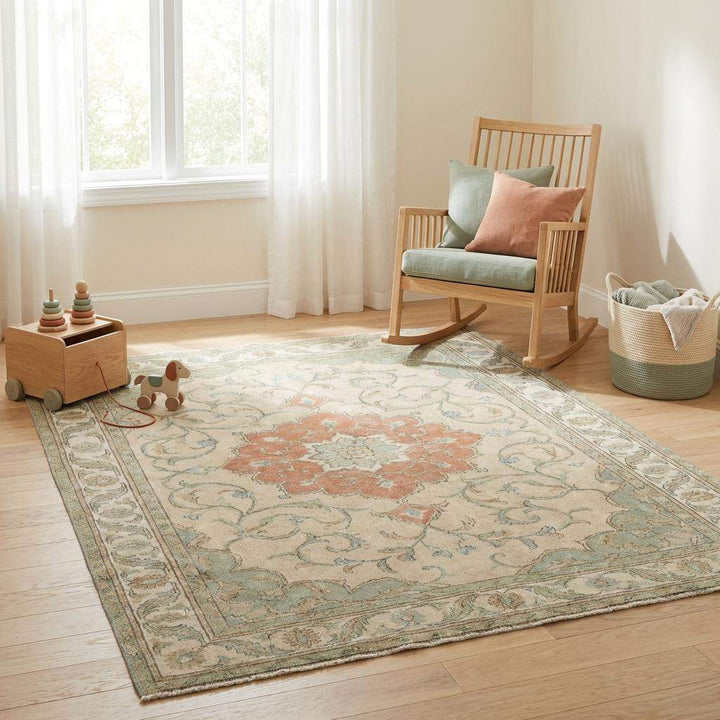 Translation missing: en.Hand Knotted Oushak Style Wool Rug, Floral Medallion Area Carpet