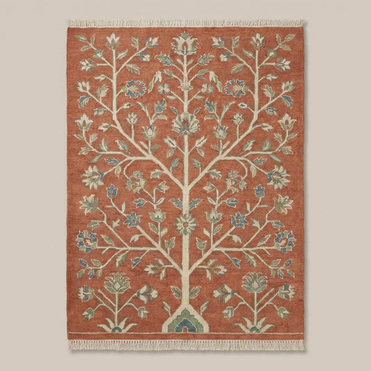 Translation missing: es.Traditional Oushak style wool rug featuring botanical tree of life design in sage and blue accents