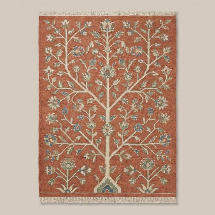 Translation missing: es.Traditional Oushak style wool rug featuring botanical tree of life design in sage and blue accents