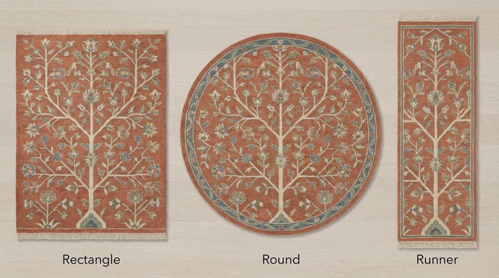 Translation missing: es.Hand Knotted Oushak Tree of Life Wool Area Rug in Terracotta