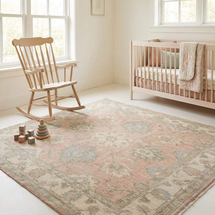 Translation missing: en.Hand Knotted Oushak Turkish Floral Wool Area Rug Soft Pastel Decor