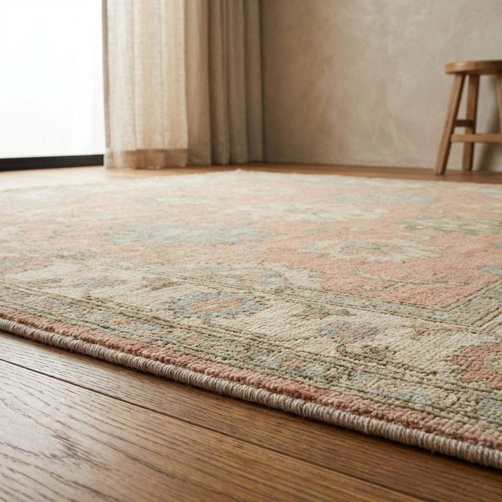 Translation missing: en.Hand Knotted Oushak Turkish Floral Wool Area Rug Soft Pastel Decor