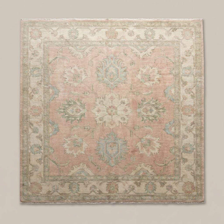 Translation missing: en.Oushak floral medallion rug detail with classic botanical motifs and symmetrical hand woven design