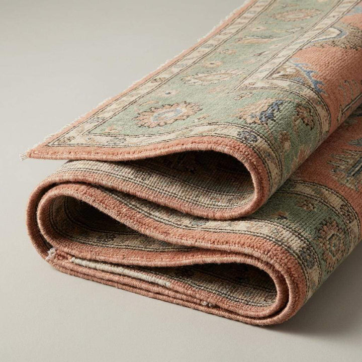 Translation missing: en.Hand Knotted Oushak Turkish Rug Wool Peach Sage Floral Area Rugs for Living Room Bedroom