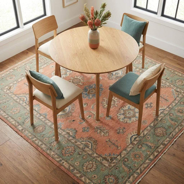 Translation missing: en.Hand Knotted Oushak Turkish Rug Wool Peach Sage Floral Area Rugs for Living Room Bedroom
