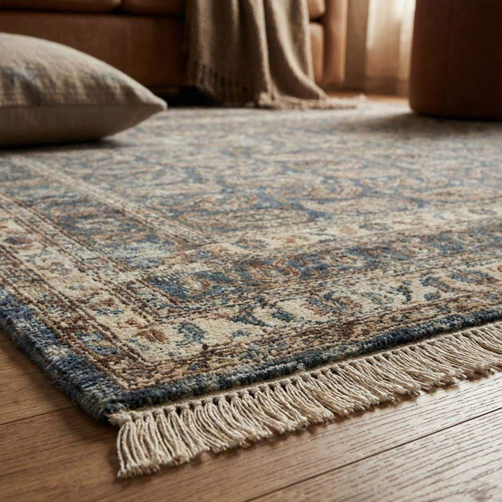 Translation missing: es.Hand Knotted Oushak Wool Area Rug, Blue Paisley Traditional Living Room Carpet