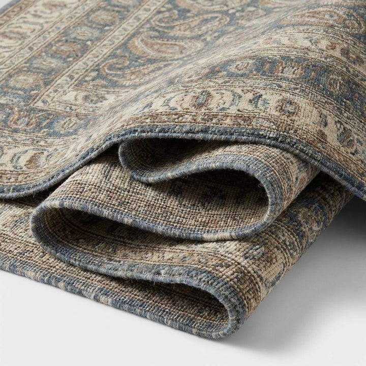 Translation missing: es.Hand Knotted Oushak Wool Area Rug, Blue Paisley Traditional Living Room Carpet