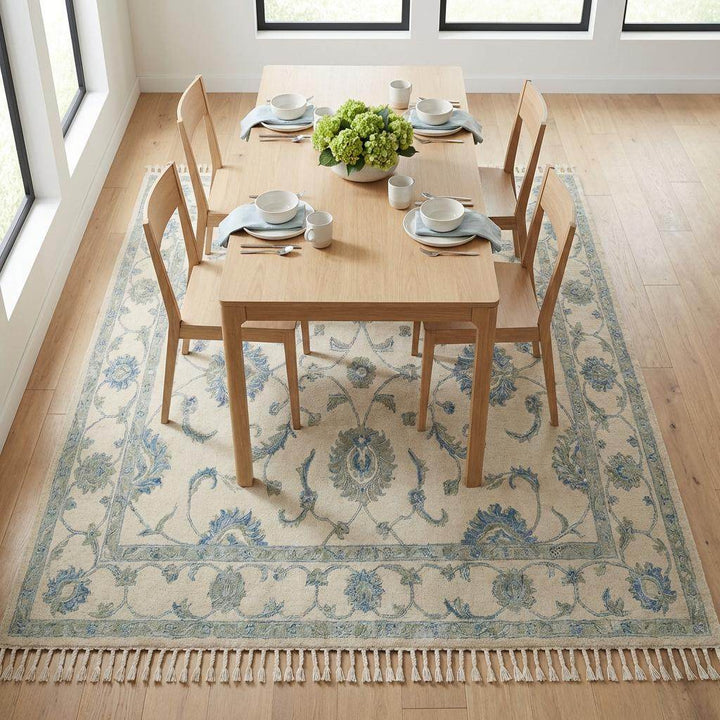 Translation missing: es.Hand Knotted Oushak Wool Area Rug, Ivory Blue Floral Living Room