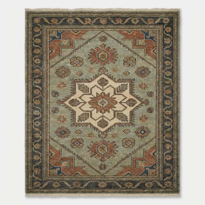 Translation missing: es.Traditional Oushak style hand knotted rug with terracotta and charcoal geometric accents