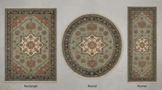 Translation missing: es.Hand Knotted Oushak Wool Area Rug Sage Green Geometric Medallion