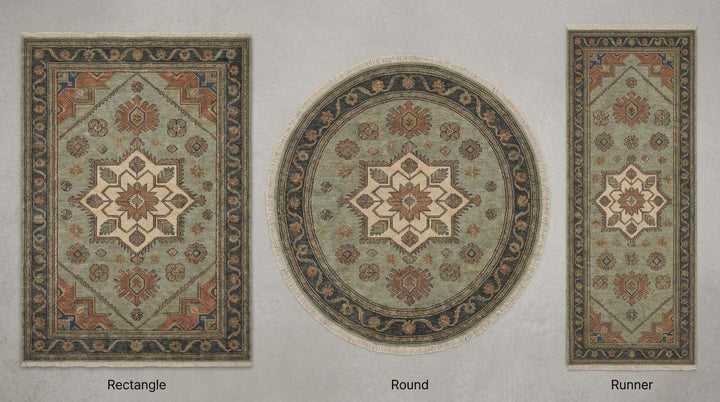 Translation missing: es.Hand Knotted Oushak Wool Area Rug Sage Green Geometric Medallion