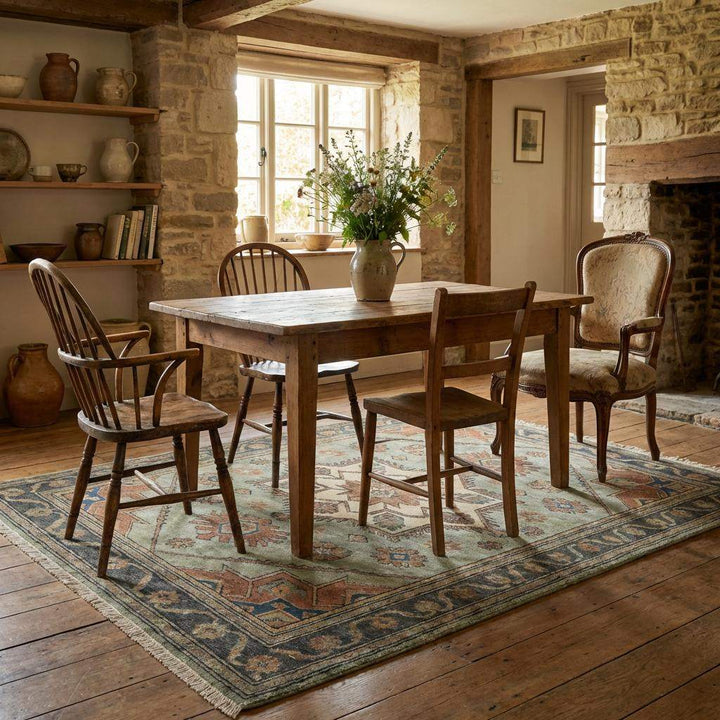 Translation missing: es.Hand Knotted Oushak Wool Area Rug Sage Green Geometric Medallion