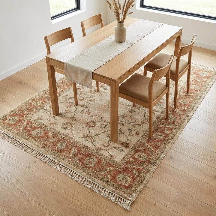 Translation missing: es.Hand Knotted Oushak Wool Area Rug, Soft Floral Neutral Living Room