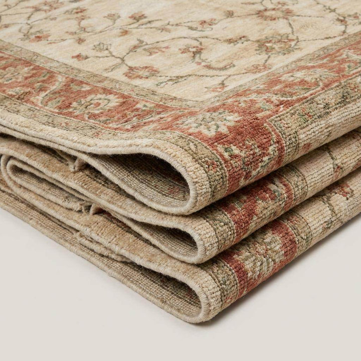 Translation missing: es.Hand Knotted Oushak Wool Area Rug, Soft Floral Neutral Living Room