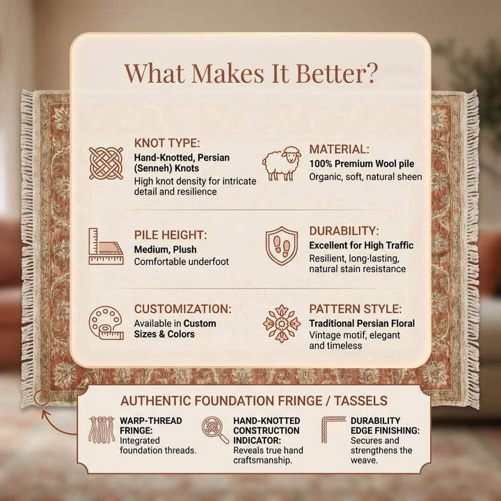 Translation missing: es.Hand Knotted Oushak Wool Area Rug, Soft Floral Neutral Living Room