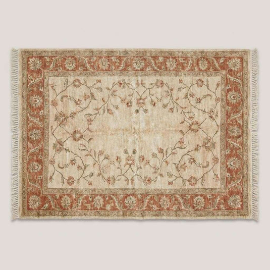 Translation missing: es.Hand Knotted Oushak Wool Area Rug, Soft Floral Neutral Living Room