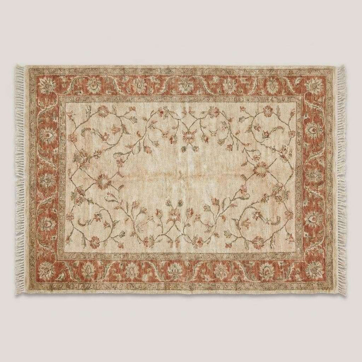 Translation missing: es.Hand Knotted Oushak Wool Area Rug, Soft Floral Neutral Living Room
