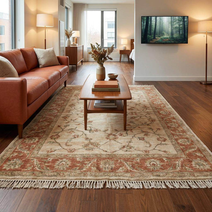 Translation missing: es.Elegant handmade wool area rug for living room with soft vintage inspired design