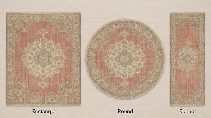 Translation missing: es.Hand Knotted Oushak Wool Area Rug With Faded Pink Medallion