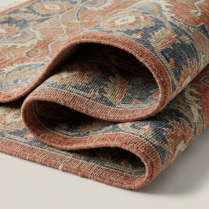 Translation missing: es.Hand Knotted Oushak Wool Area Rug with Floral Vintage Design
