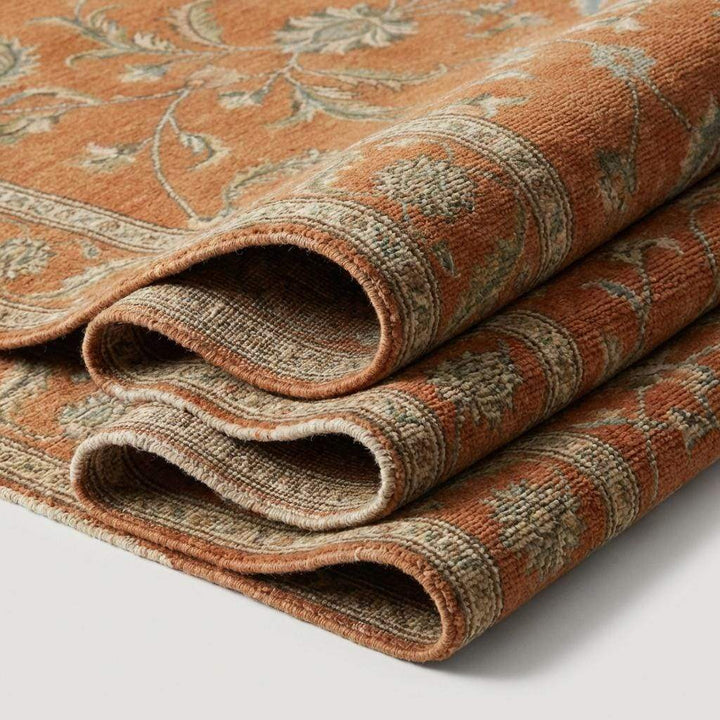 Translation missing: es.Hand Knotted Oushak Wool Rug - Terracotta Rust Floral Carpet
