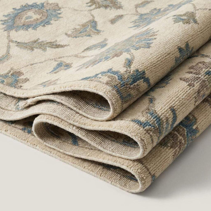Translation missing: es.Hand Knotted Oushak Wool Rug, Floral Neutral Living Room Area Carpet