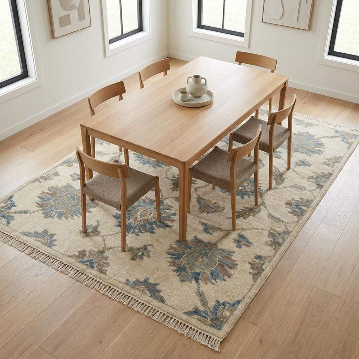 Translation missing: es.Hand Knotted Oushak Wool Rug, Floral Neutral Living Room Area Carpet