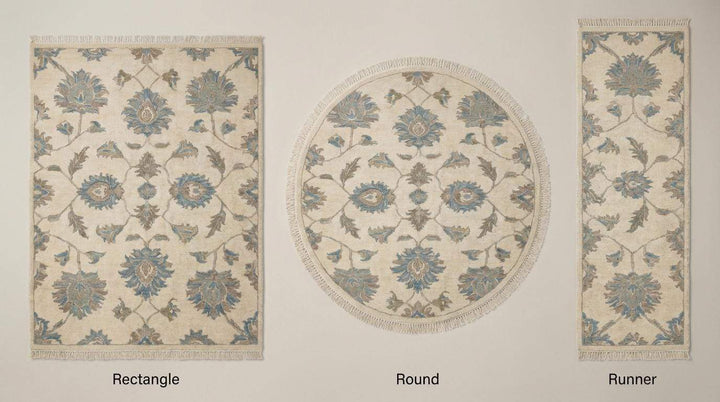 Translation missing: es.Hand Knotted Oushak Wool Rug, Floral Neutral Living Room Area Carpet