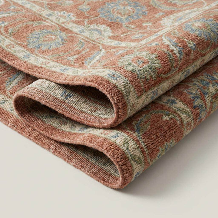 Translation missing: en.Hand Knotted Oushak Wool Rug Floral Terracotta Living Room Decor