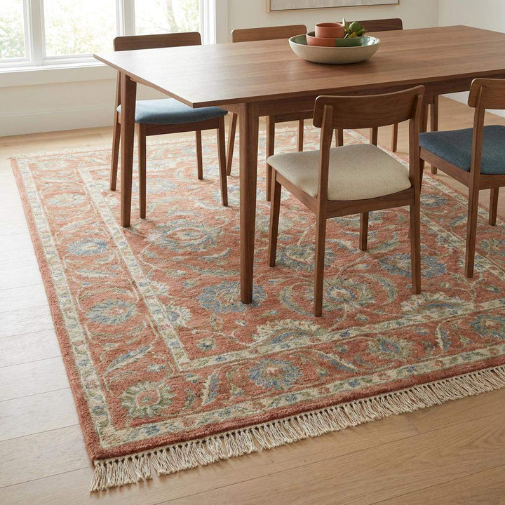 Translation missing: en.Hand Knotted Oushak Wool Rug Floral Terracotta Living Room Decor