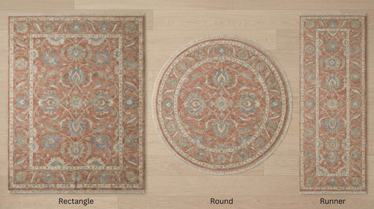 Translation missing: es.Hand Knotted Oushak Wool Rug Floral Terracotta Living Room Decor