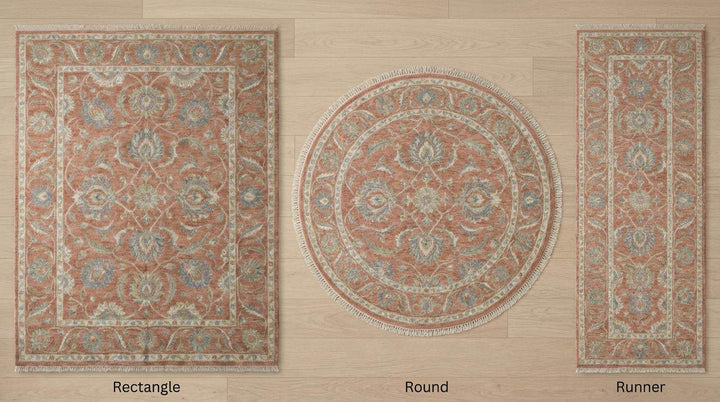 Translation missing: en.Hand Knotted Oushak Wool Rug Floral Terracotta Living Room Decor