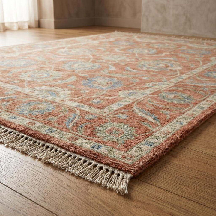 Translation missing: en.Rectangular handmade wool area rug with classic Persian inspired floral design