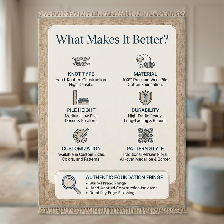 Translation missing: en.Hand Knotted Oushak Wool Rug – Light Blue Beige Vintage Floral Area Rug for Living Room, Neutral Turkish Style Carpet