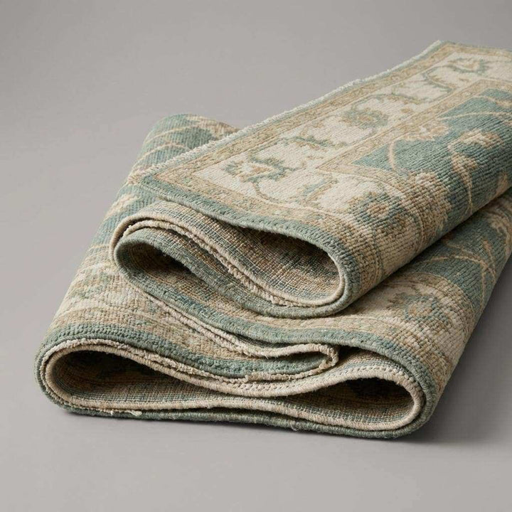 Translation missing: en.Hand Knotted Oushak Wool Rug Sage Green Floral Area Rug