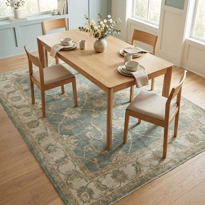 Translation missing: en.Hand Knotted Oushak Wool Rug Sage Green Floral Area Rug