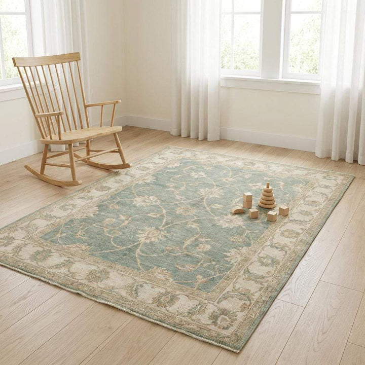Translation missing: en.Hand Knotted Oushak Wool Rug Sage Green Floral Area Rug
