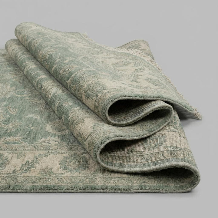 Translation missing: en.Hand Knotted Oushak Wool Rug Sage Green Vintage Floral Area Rug 8x10 9x12 Traditional Persian Style Living Room Carpet
