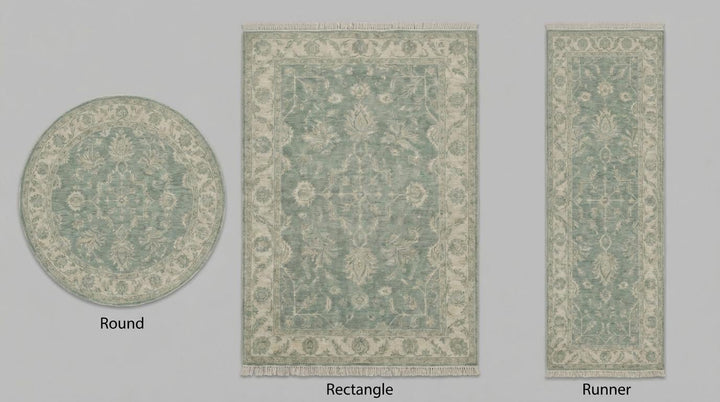 Translation missing: en.Hand Knotted Oushak Wool Rug Sage Green Vintage Floral Area Rug 8x10 9x12 Traditional Persian Style Living Room Carpet