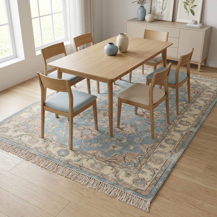 Translation missing: es.Hand Knotted Oushak Wool Rug, Soft Blue Floral Area Carpet