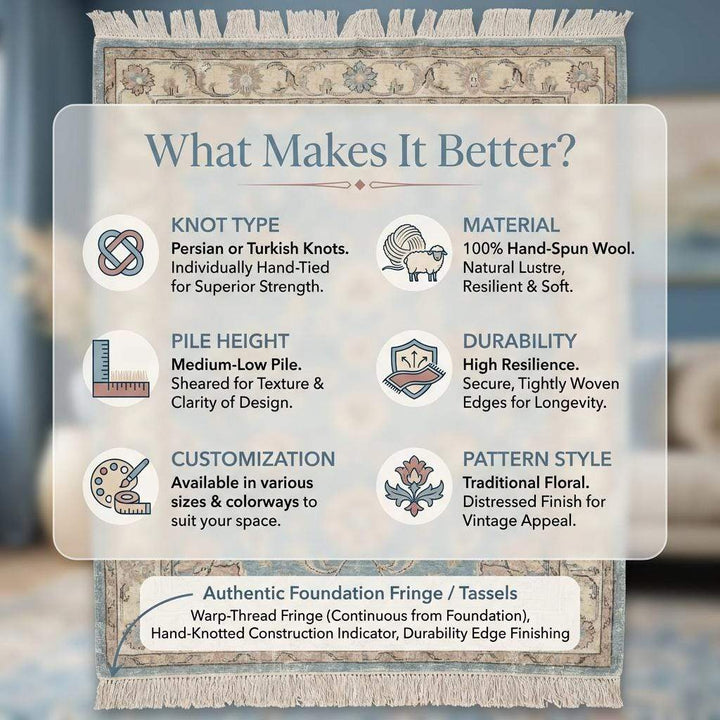 Translation missing: es.Hand Knotted Oushak Wool Rug, Soft Blue Floral Area Carpet